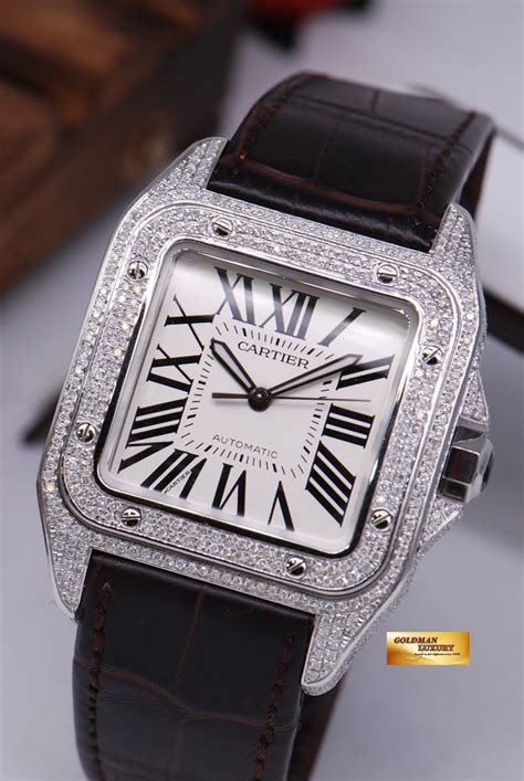 cartier santos 100 xl full diamond|cartier santos 100 price uk.